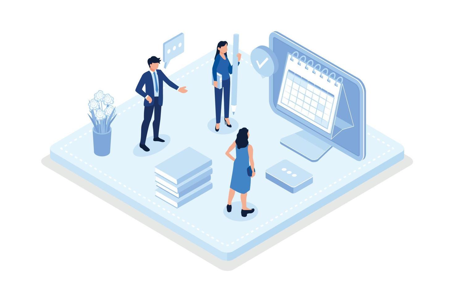 Characters filling check list,  Business time management and organization concept, isometric vector modern illustration