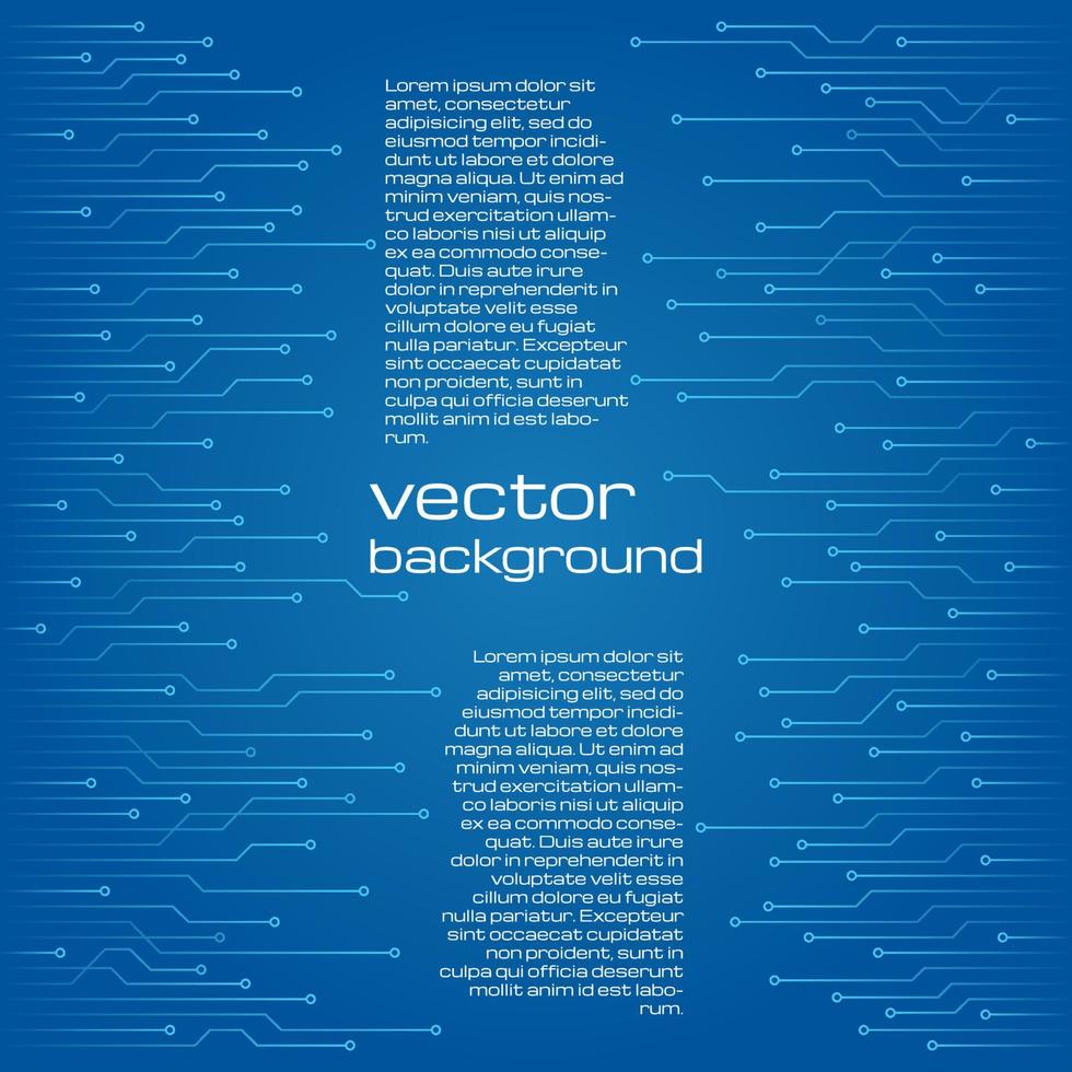 Abstract technological blue background with elements of the microchip. Circuit board background texture. Vector illustration.