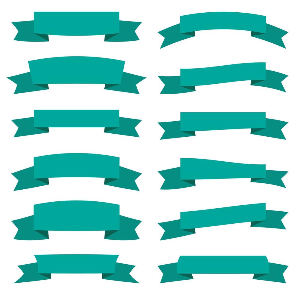Set of twelve green ribbons and banners for web design. Great design element isolated on white background. Vector illustration.