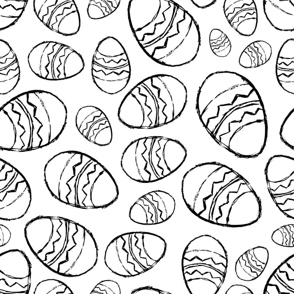 Seamless pattern with hand drawn Easter eggs on a white background. Vector illustration