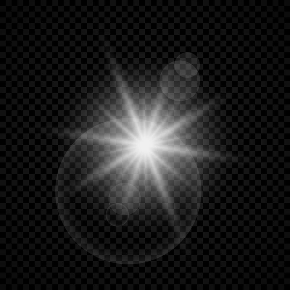 Light effect of lens flares. White glowing lights starburst effects with sparkles on a transparent background. Vector illustration