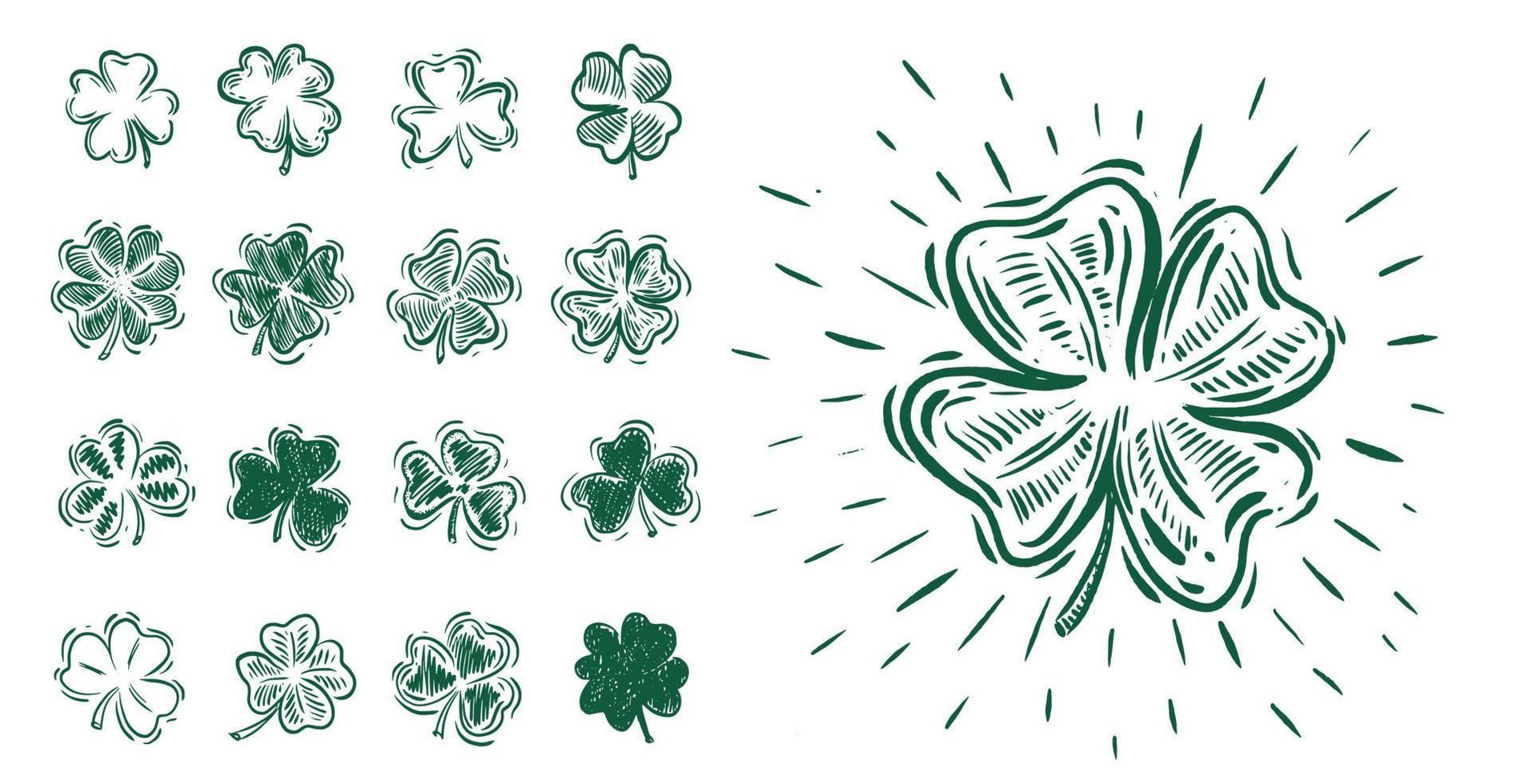 Clover set. Patrick's day. Hand drawn illustration. vector