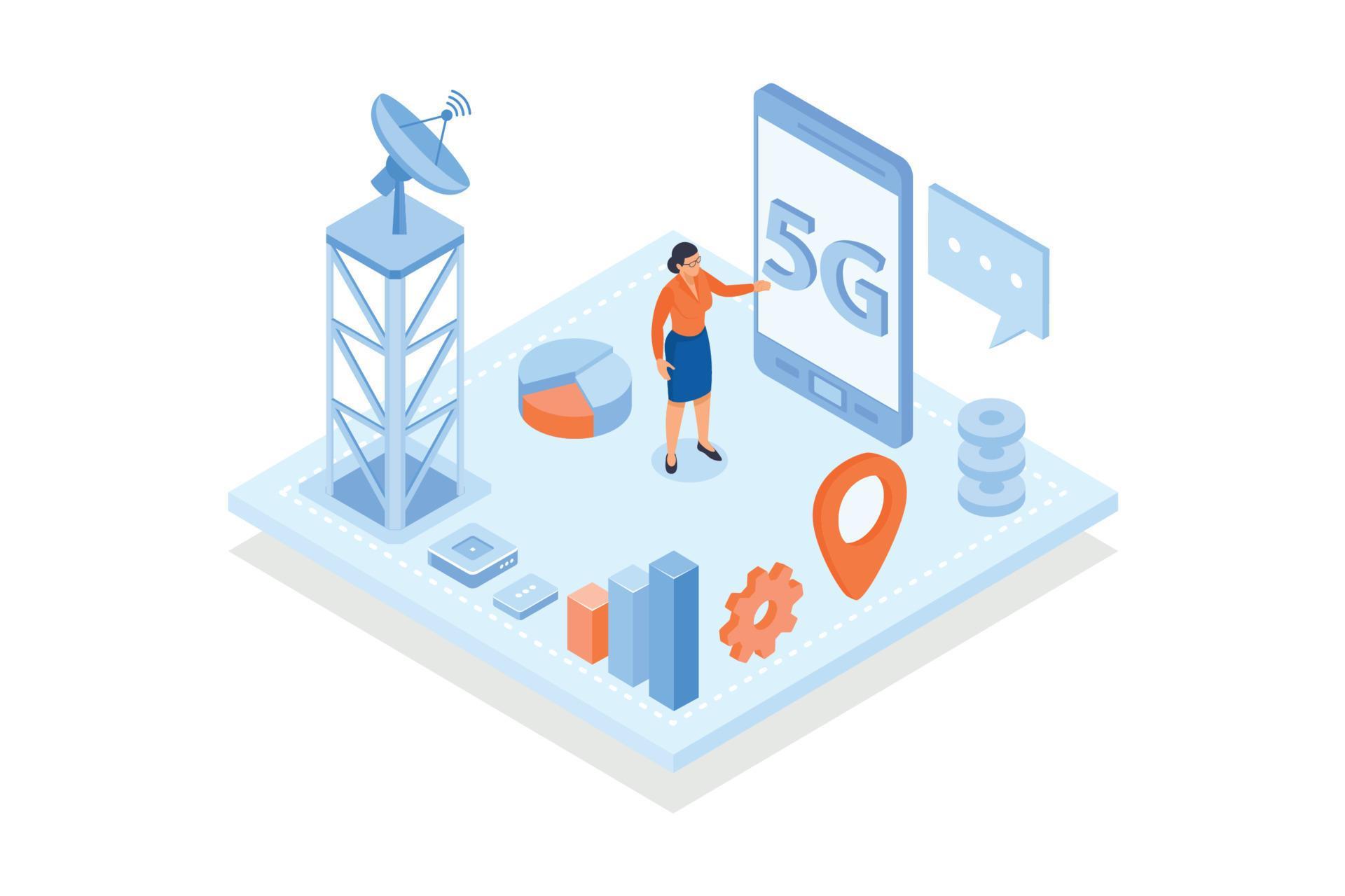 Conceptual Template With Cell Tower And Smartphone Scene For 5G Conceptual Template With Cell Tower And Smartphone Scene For 5G