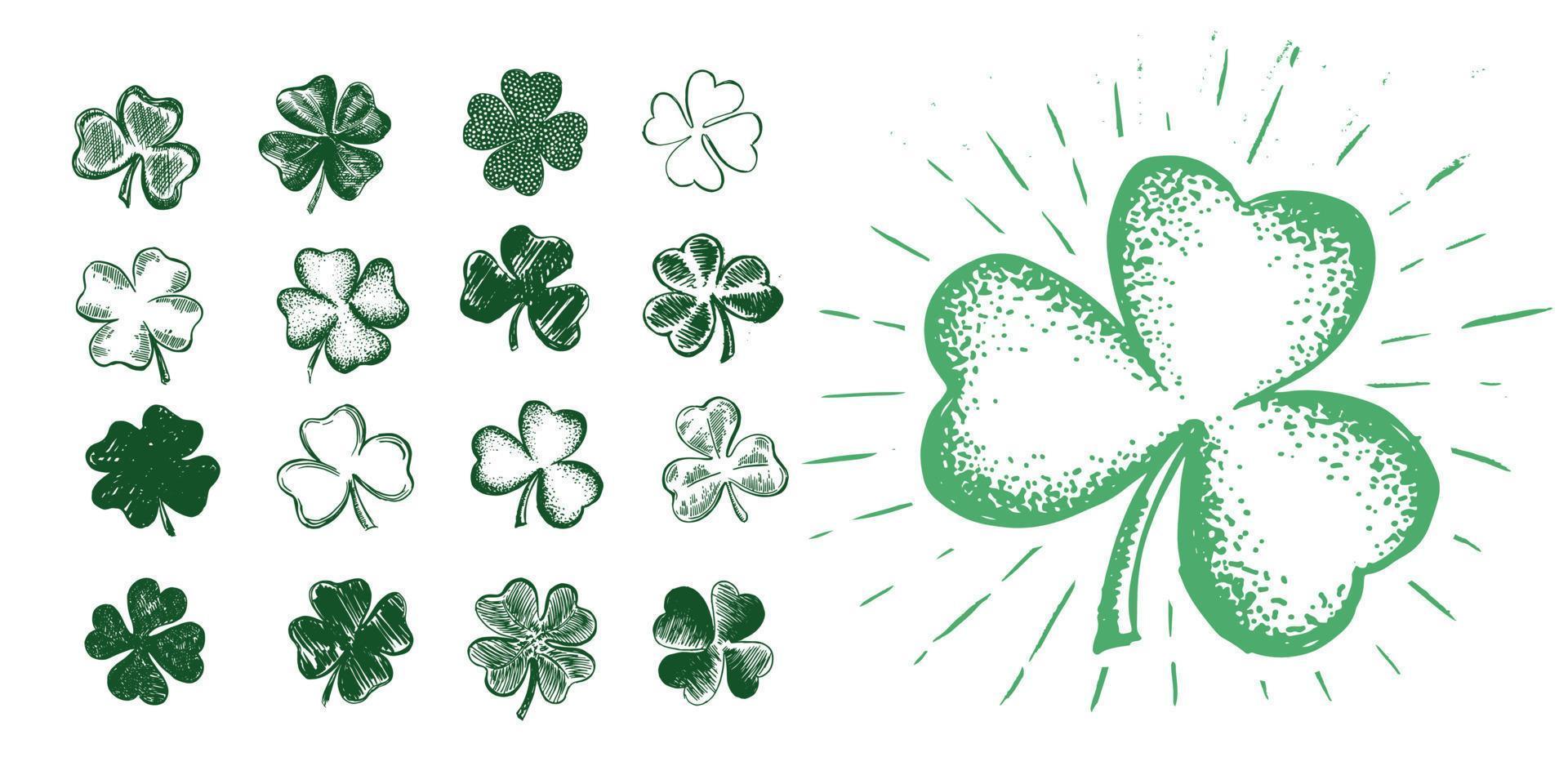 Clover set. Patrick's day. Hand drawn illustration. vector