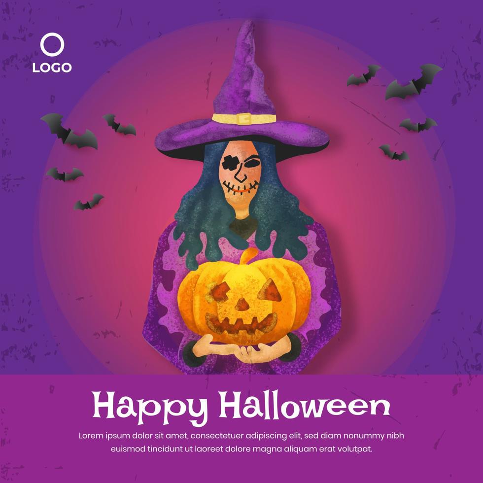 Halloween witch characters background vector