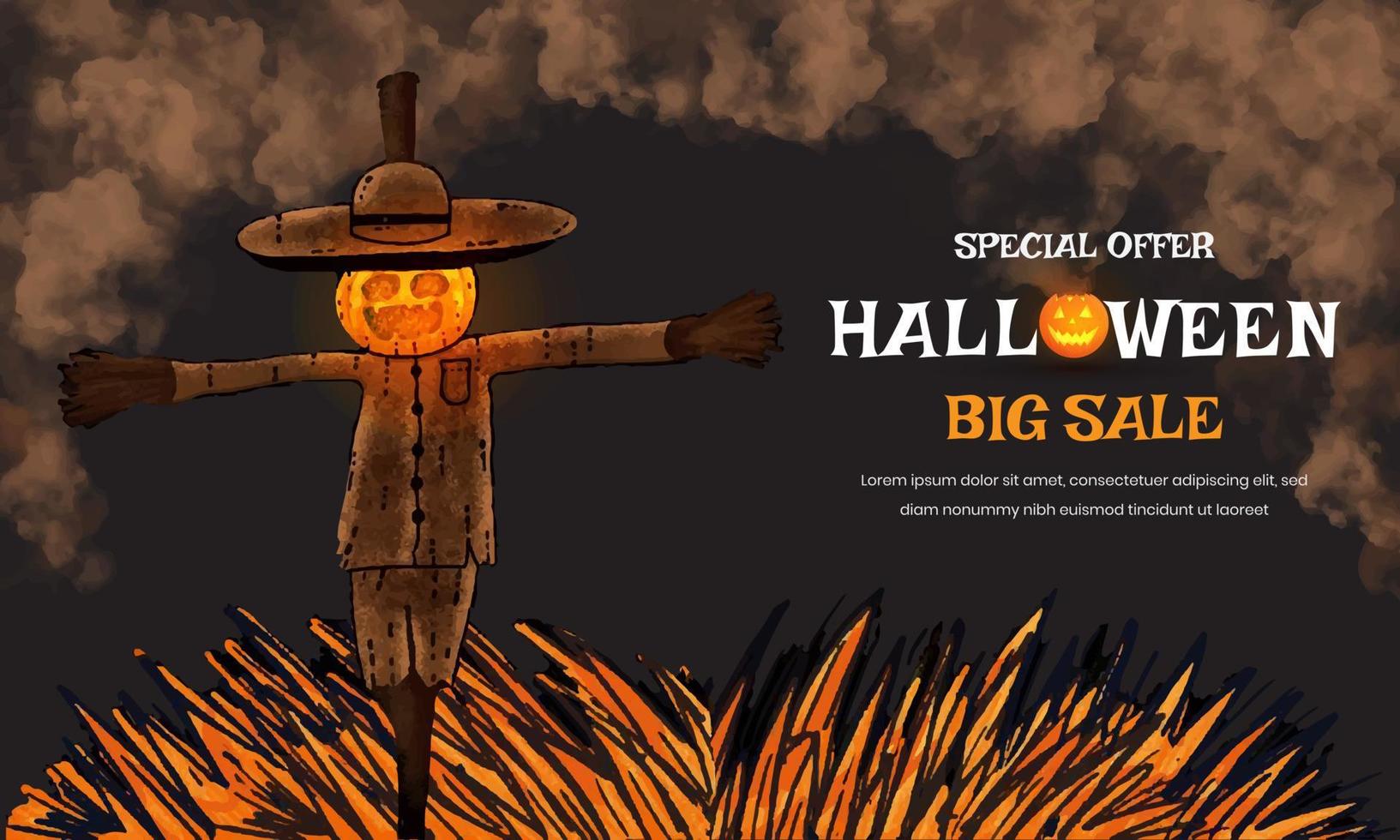 Halloween scarecrow characters big sale background vector