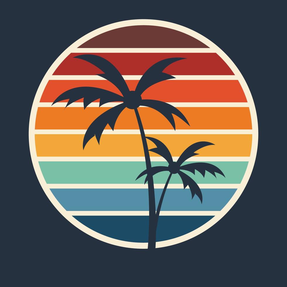 vintage sunset two coconut tree vector design