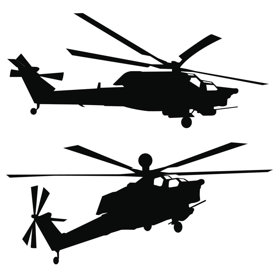 diseño de vector de silueta de helicóptero militar de ataque ruso mi-28n