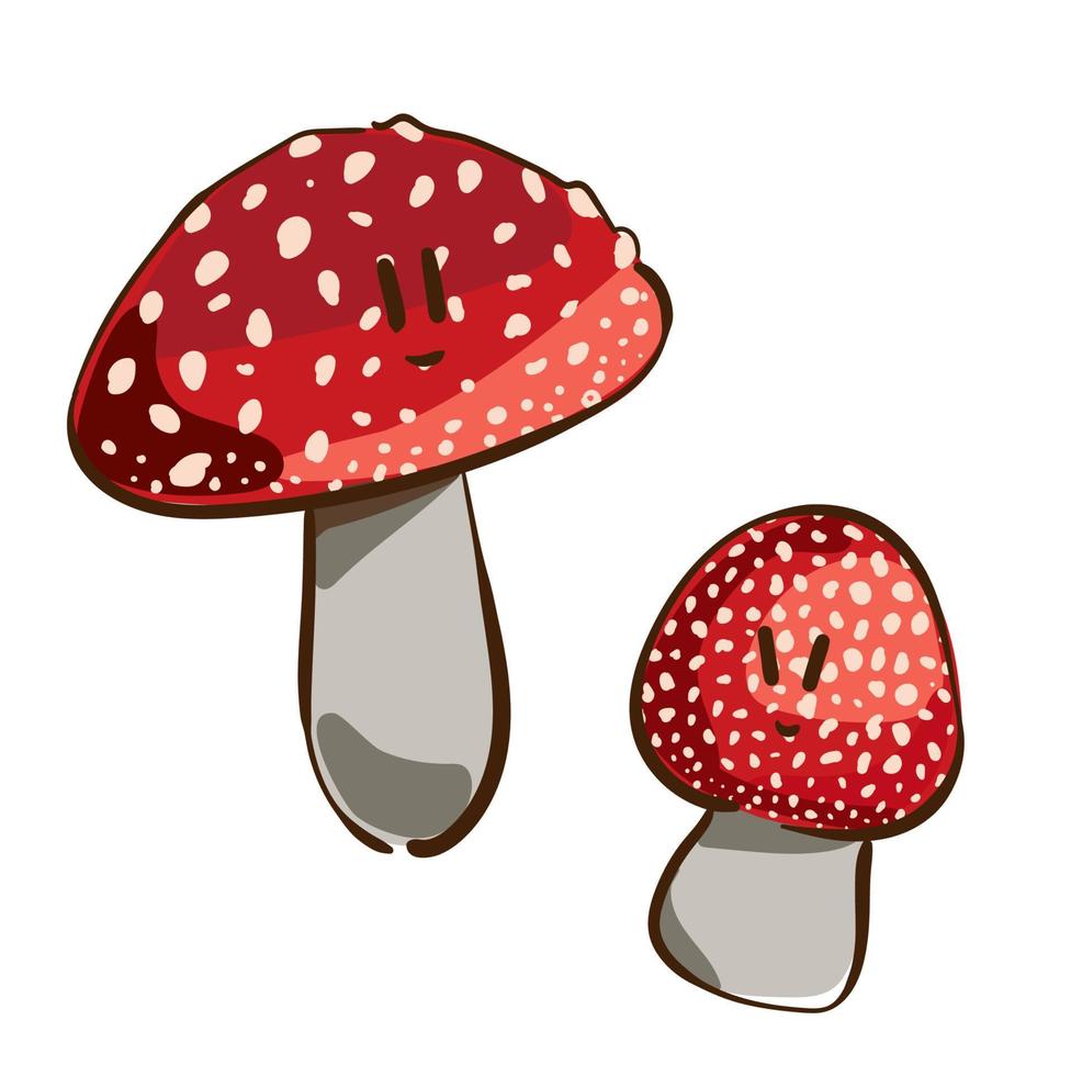 Vector illustration of simple mushroom. Red fly agarics mushroom. Cartoon style.