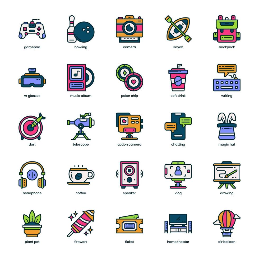 Entertainment icon pack for your website design, logo, app, and user interface. Entertainment icon filled color  design. Vector graphics illustration and editable stroke.