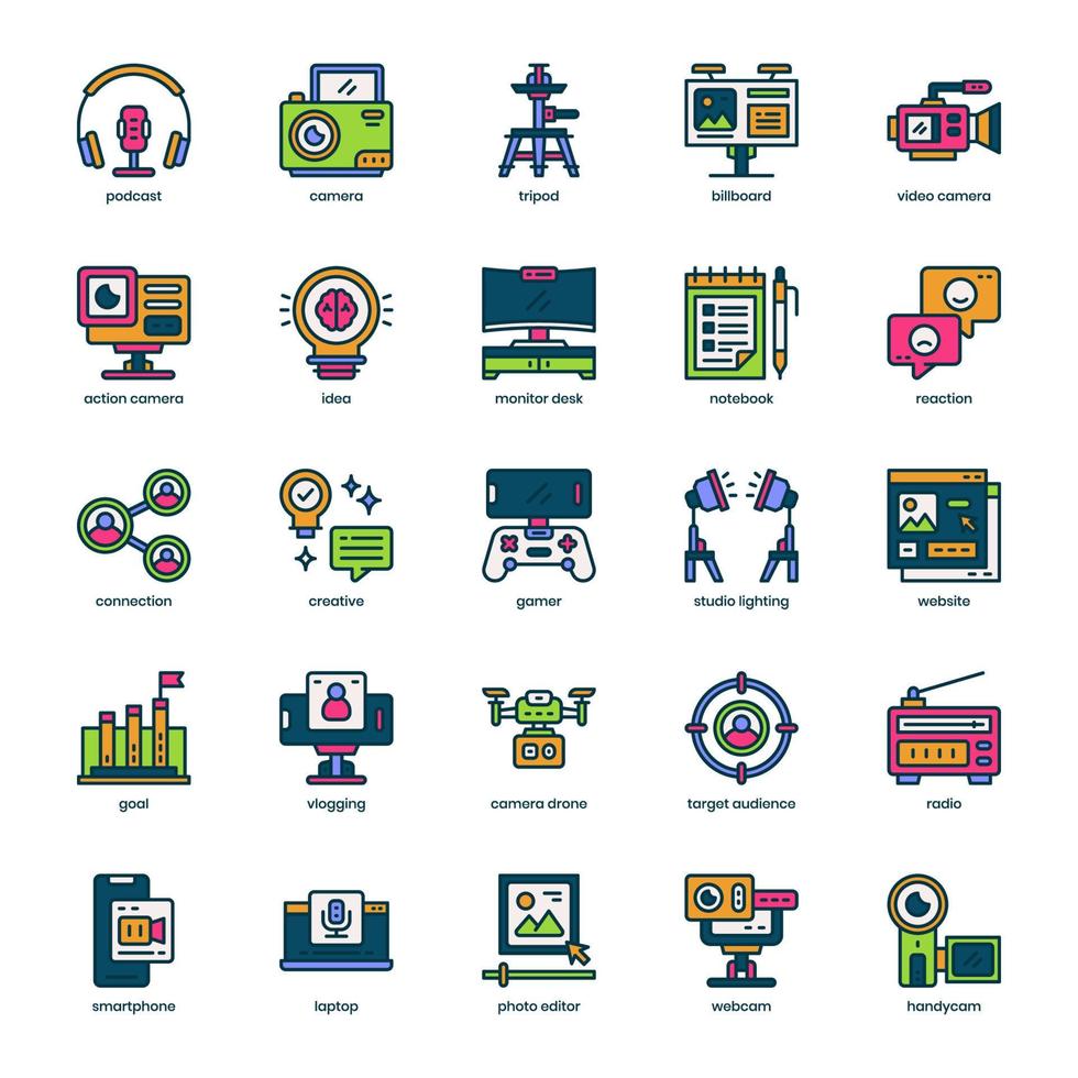 Content Creator icon pack for your website design, logo, app, and user interface. Content Creator icon filled color design. Vector graphics illustration and editable stroke.