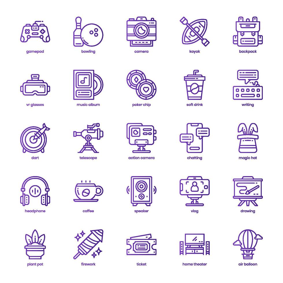 Entertainment icon pack for your website design, logo, app, and user interface. Entertainment icon basic line gradient design. Vector graphics illustration and editable stroke.