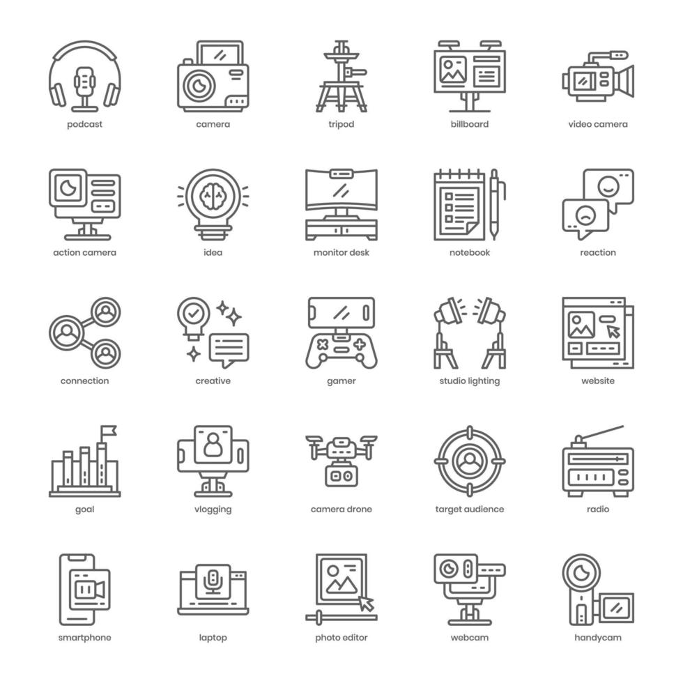 paquete de iconos de creador de contenido para el diseño de su sitio web, logotipo, aplicación e interfaz de usuario. diseño del esquema del icono del creador de contenido. ilustración de gráficos vectoriales y trazo editable. vector