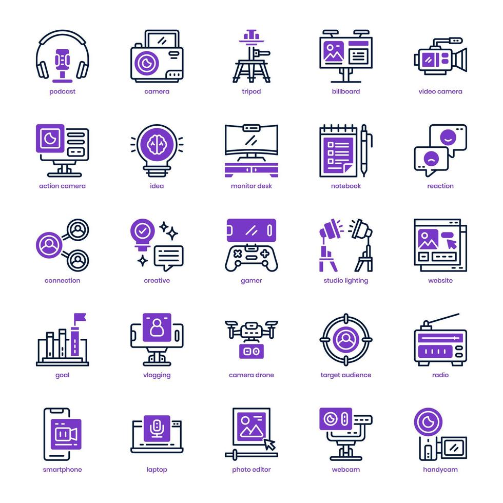 Content Creator icon pack for your website design, logo, app, and user interface. Content Creator icon mixed line and solid design. Vector graphics illustration and editable stroke.