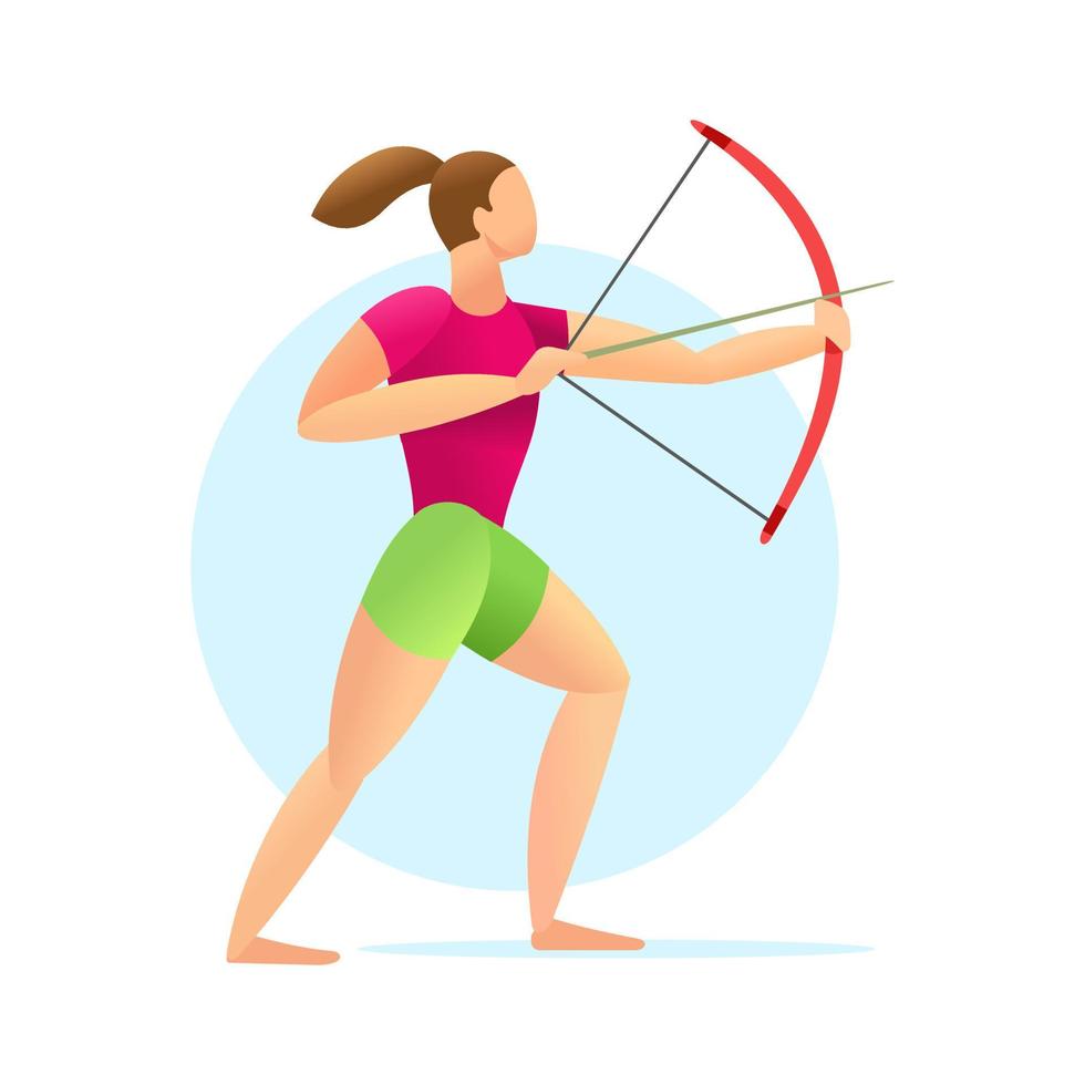 chica arquera con arco y flecha. juego de deporte de tiro con arco. arquero sobre un fondo blanco en acción. vector