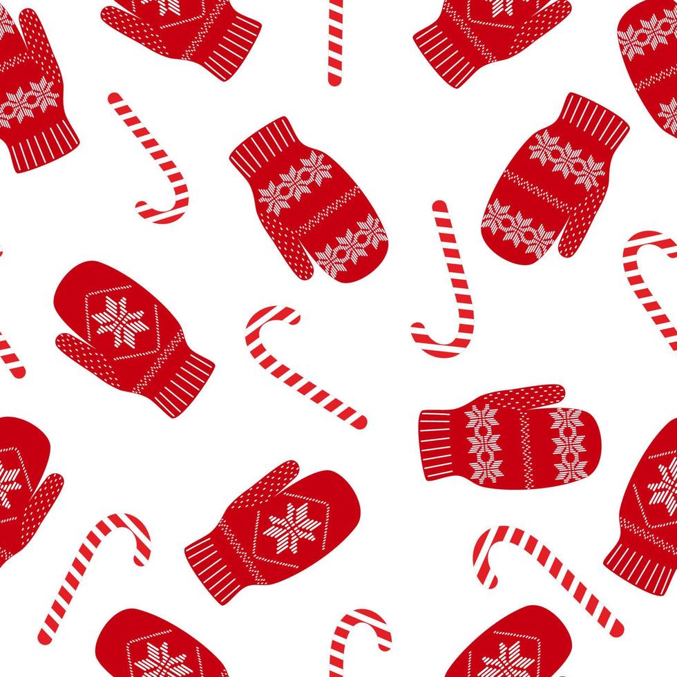 Christmas seamless pattern with mittens. New Year beautiful vector illustration.