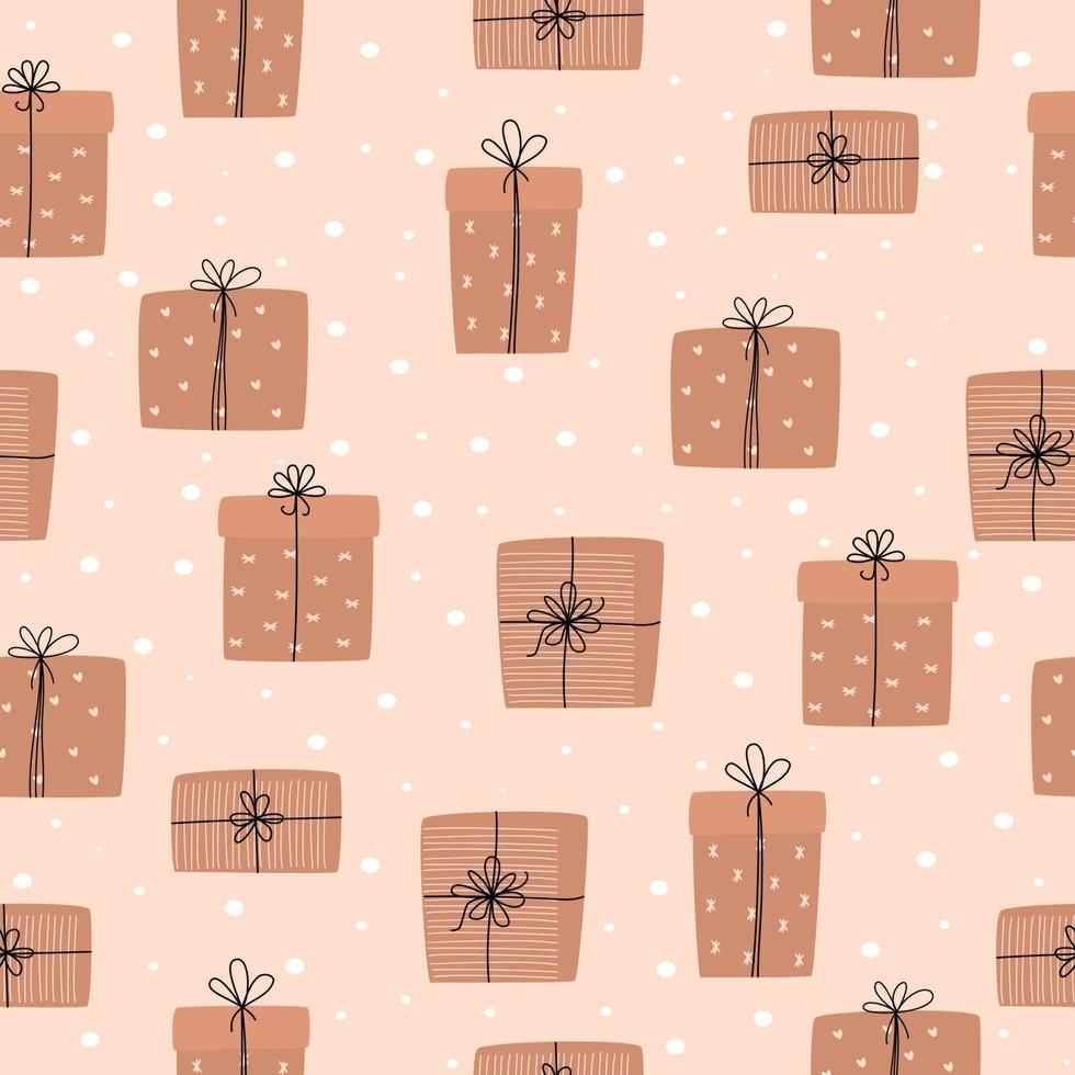 patrón sin costuras de navidad con cajas de regalo. hermosa ilustración vectorial de año nuevo. vector