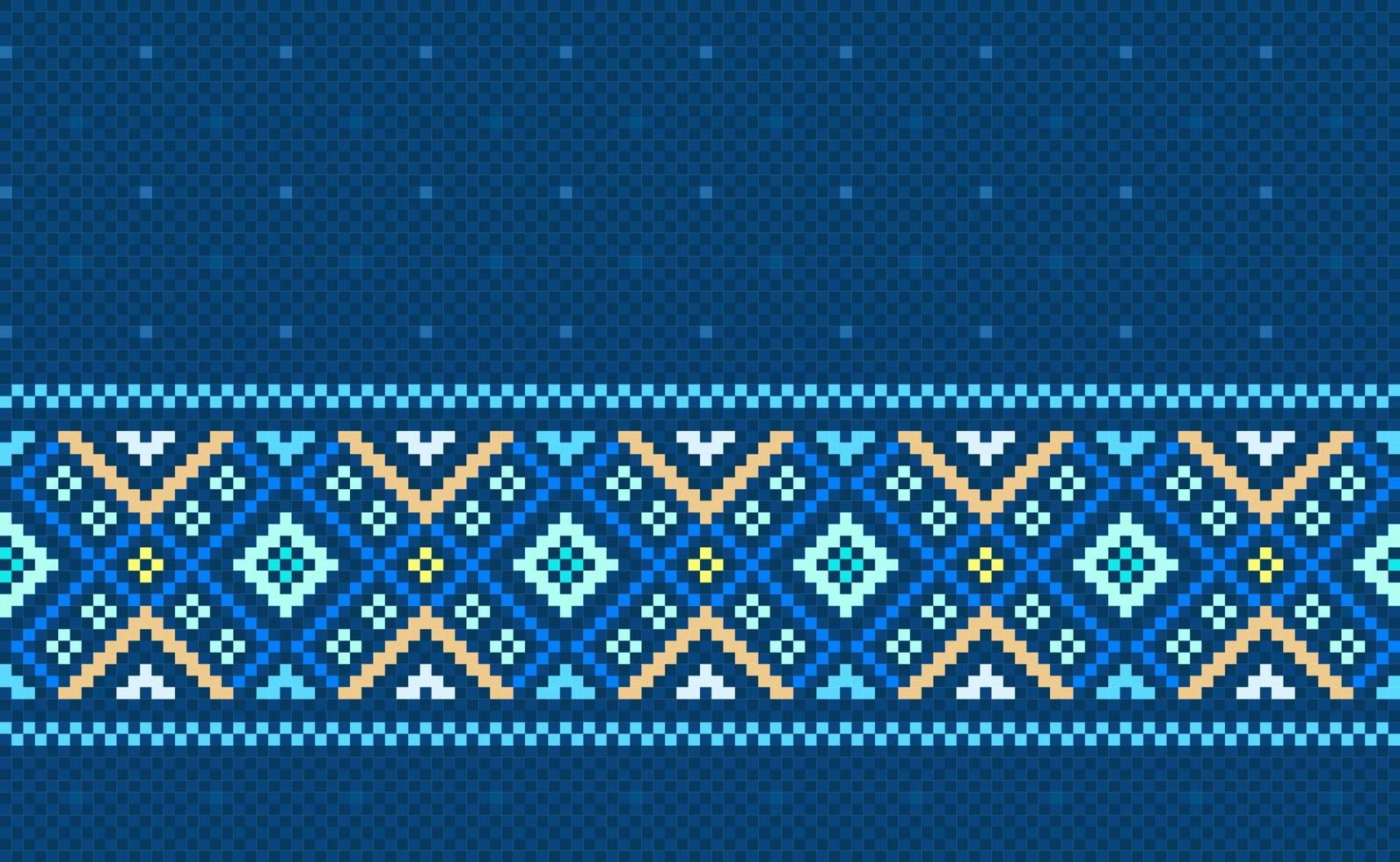 Embroidery ethnic pattern, Vector Cross stitch beautiful style, Blue and yellow pattern jacquard background