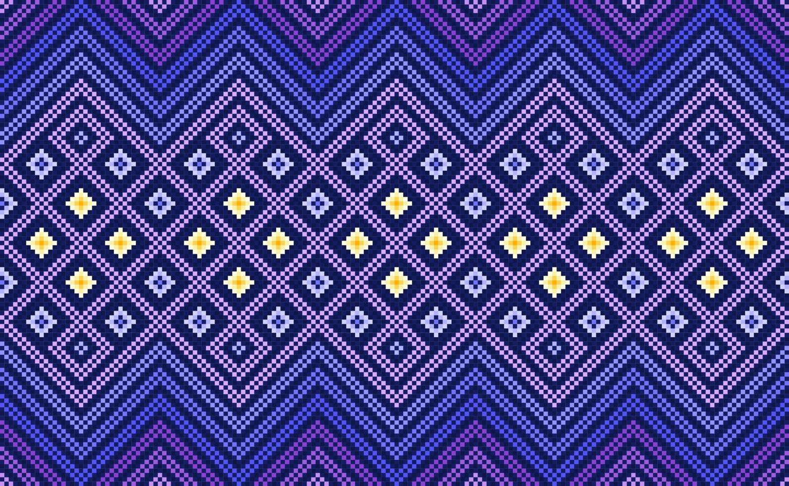 Geometric ethnic pattern, Vector embroidery template background, Pixel Purple and yellow pattern design