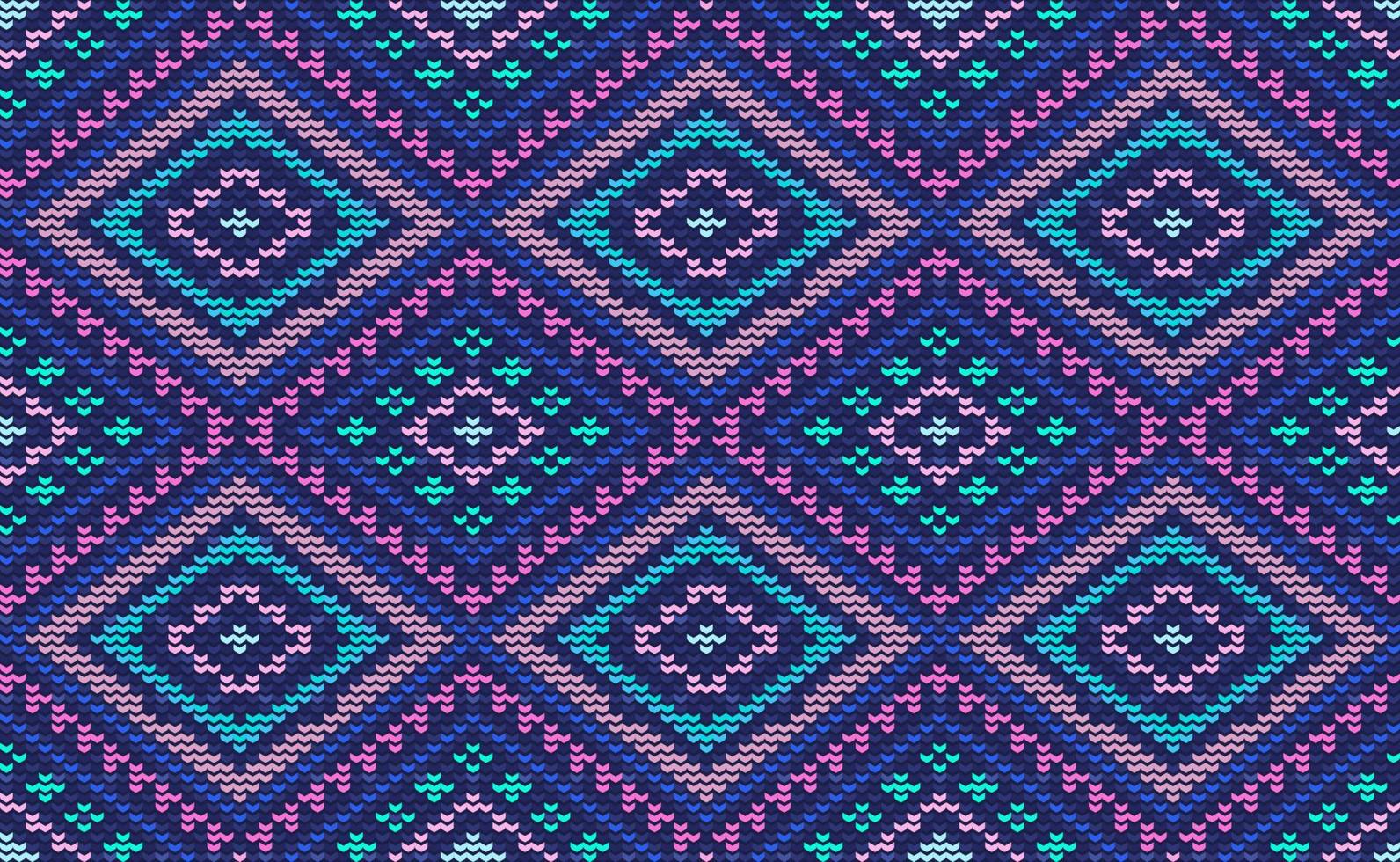 patrón de tejido de suéter, fondo boho de bordado étnico vectorial, diseño jacquard de patrón rosa y azul vector