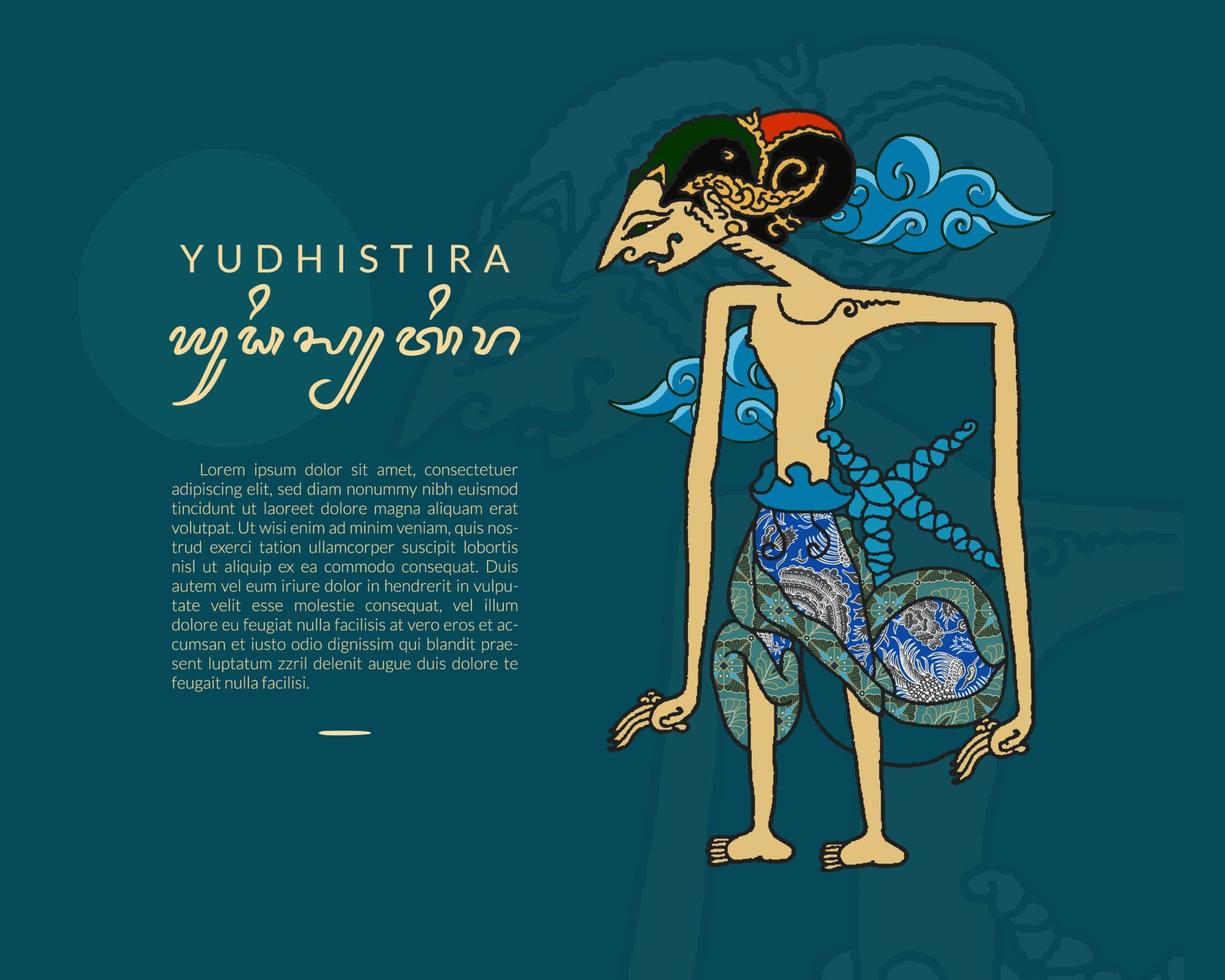 yudhistira pandawa wayang ilustración. marioneta de sombra indonesia dibujada a mano. vector