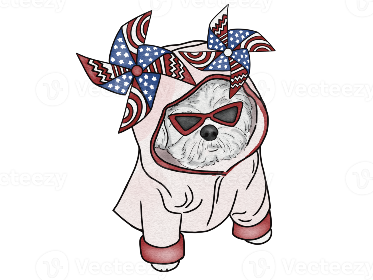 Gnome and puppy in watercolor for Fourth of July png