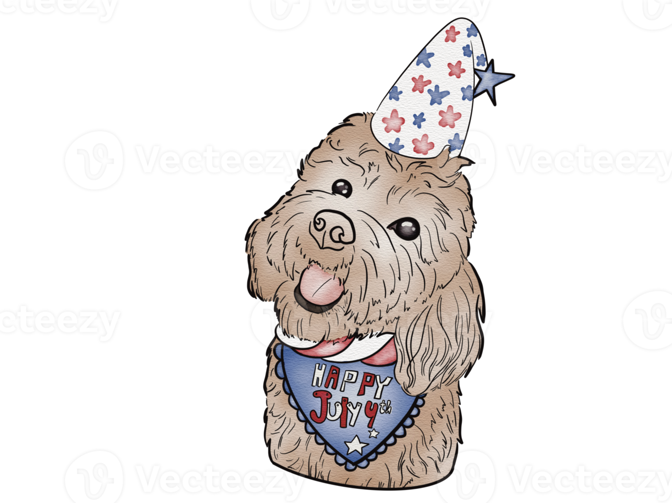 Gnome and puppy in watercolor for Fourth of July png