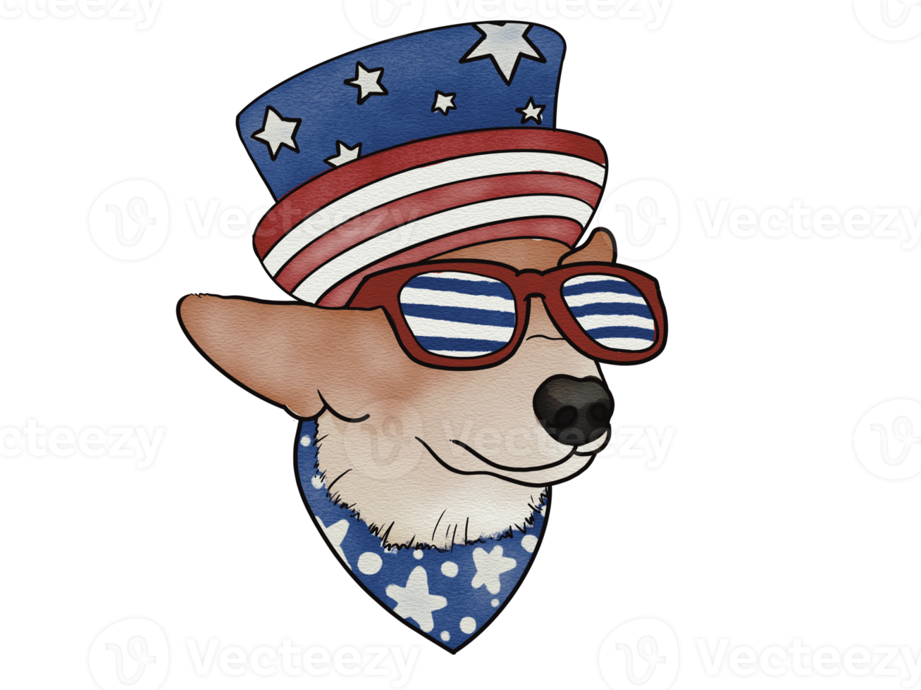 Gnome and puppy in watercolor for Fourth of July png
