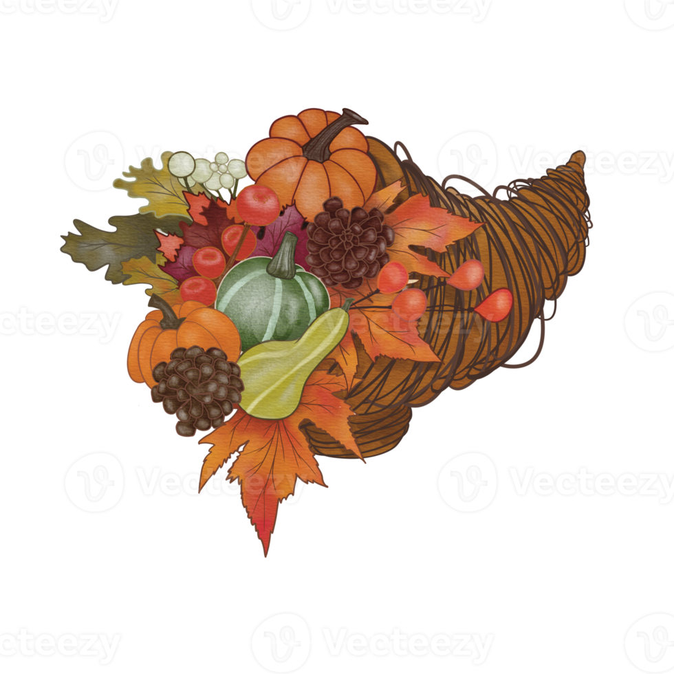 Thanksgiving Cornucopia in Watercolor png