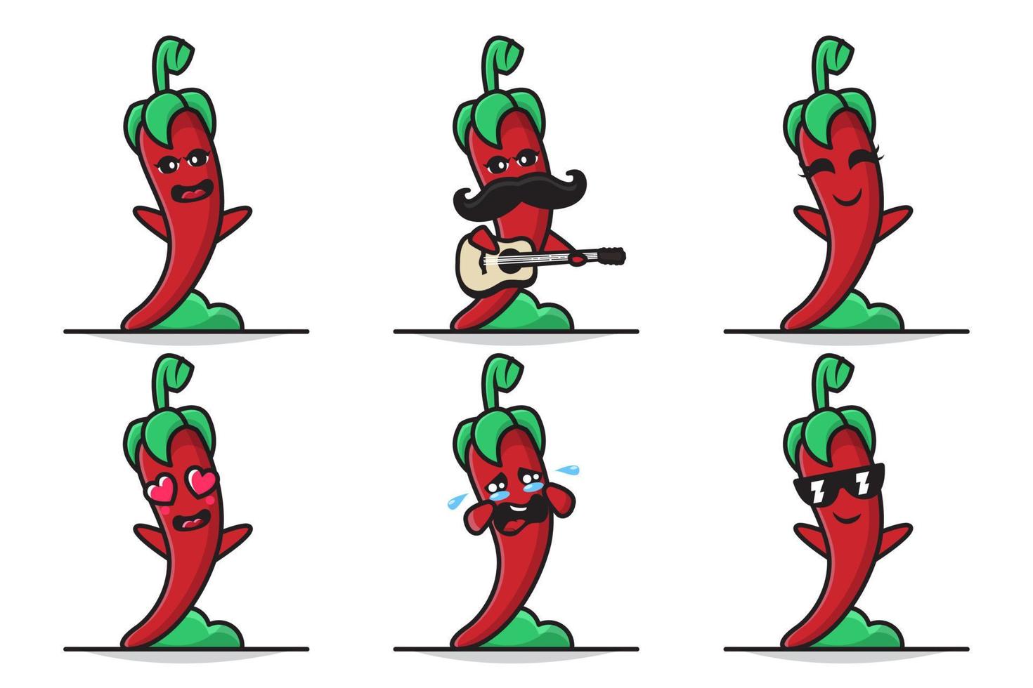 Bundle Set Illustration of Cute Chili Character with Different Expression vector