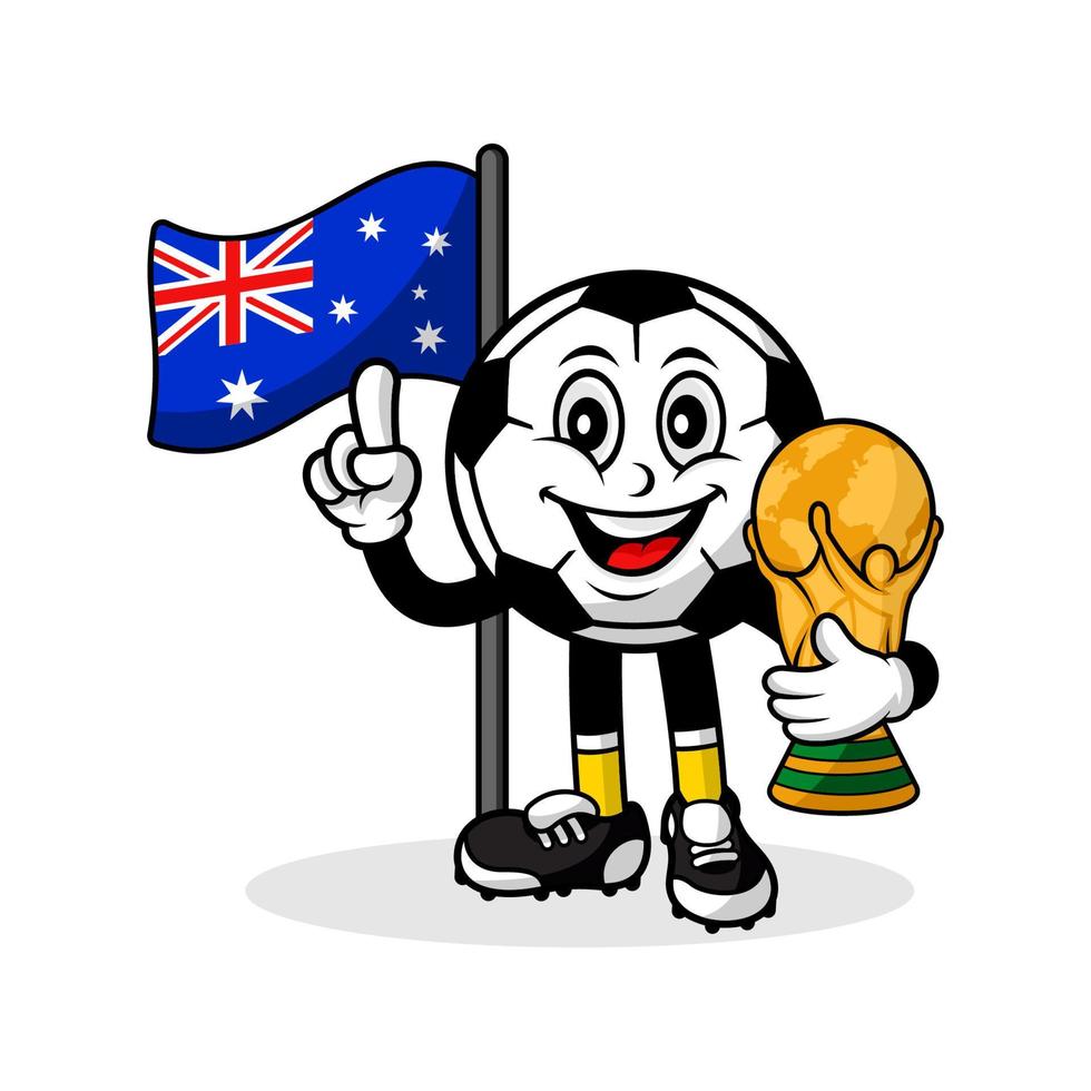 mascota caricatura fútbol australia bandera con trofeo ganador mundial vector