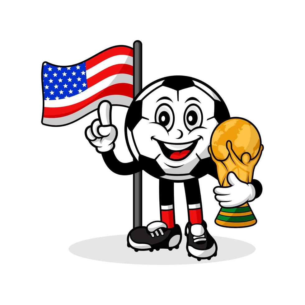 mascota caricatura fútbol americano bandera con trofeo ganador mundial vector