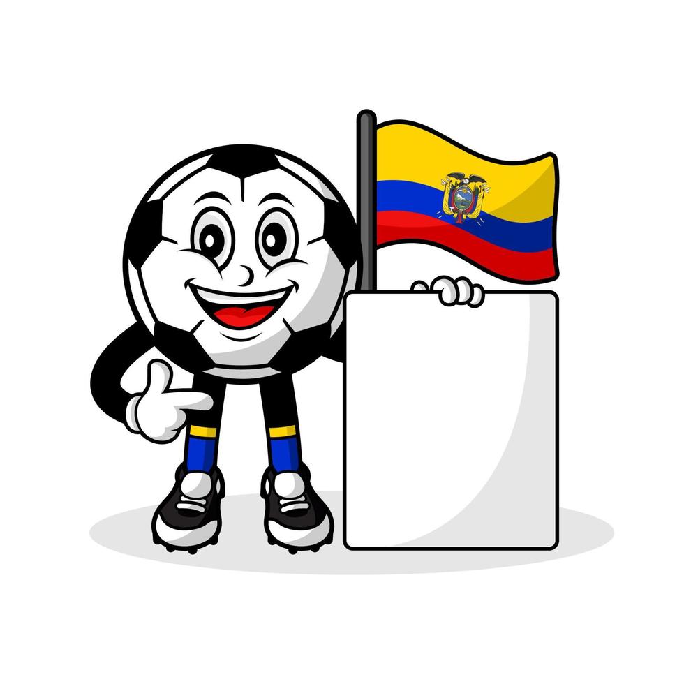 mascota, caricatura, fútbol, ecuador, bandera, con, bandera vector