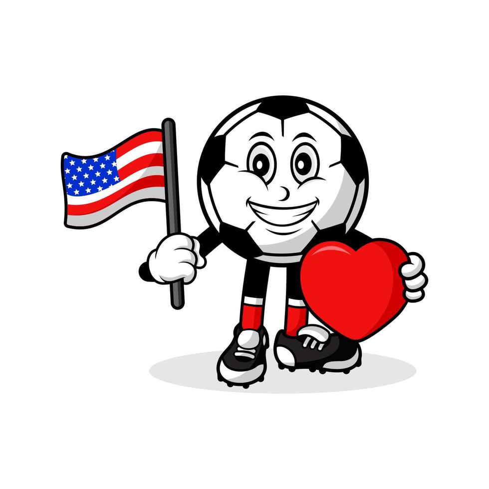 mascota dibujos animados fútbol amor América bandera diseño vector