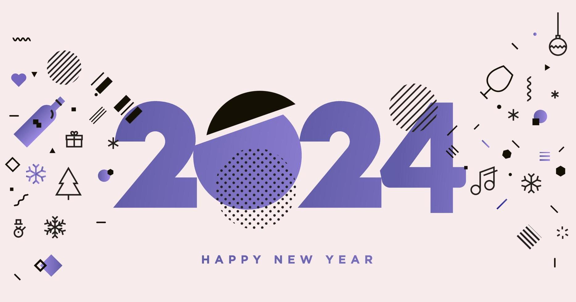 Happy New Year 2024 Greeting Card 13126213 Vector Art at Vecteezy