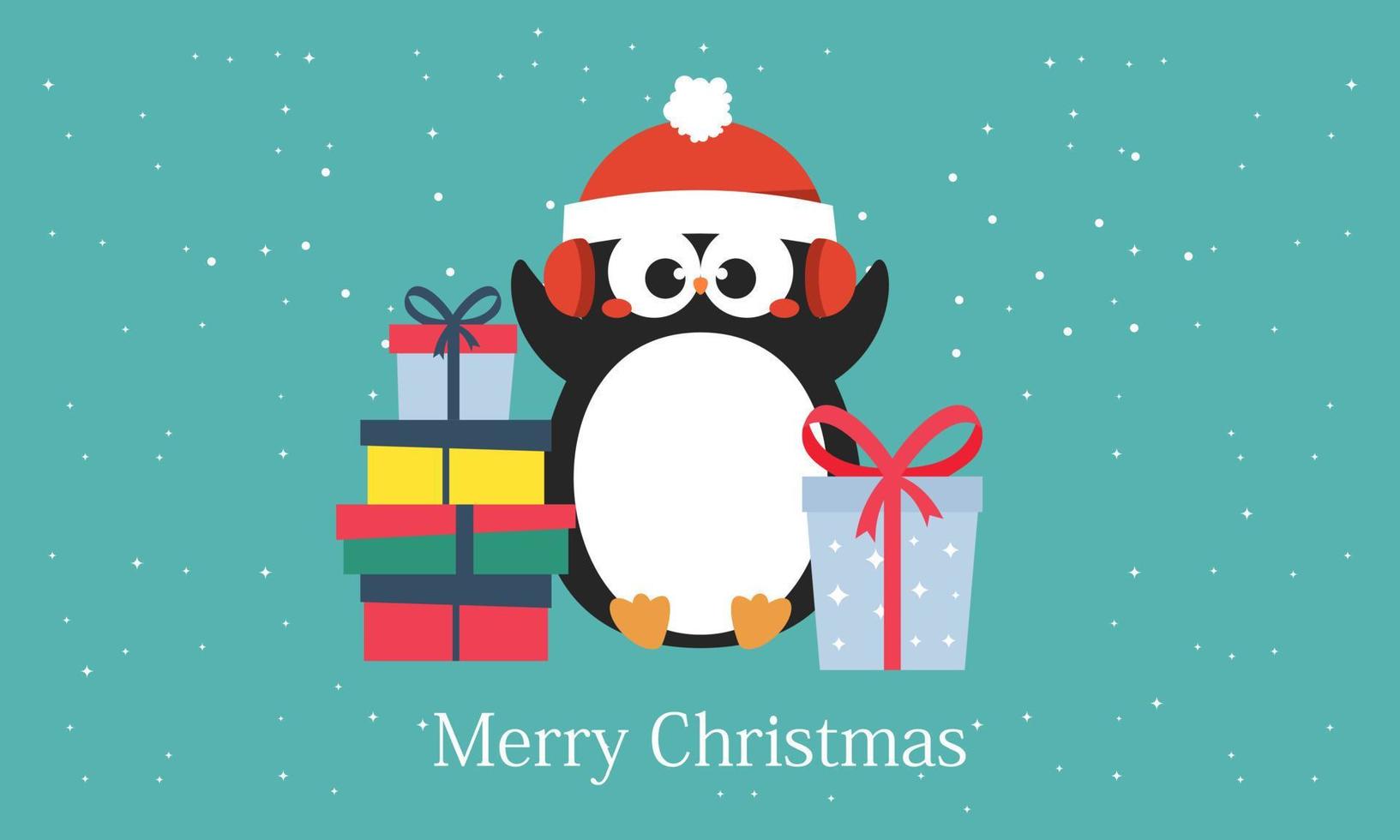 Tarjeta de feliz navidad con lindos pingüinos de invierno ilustración vectorial vector