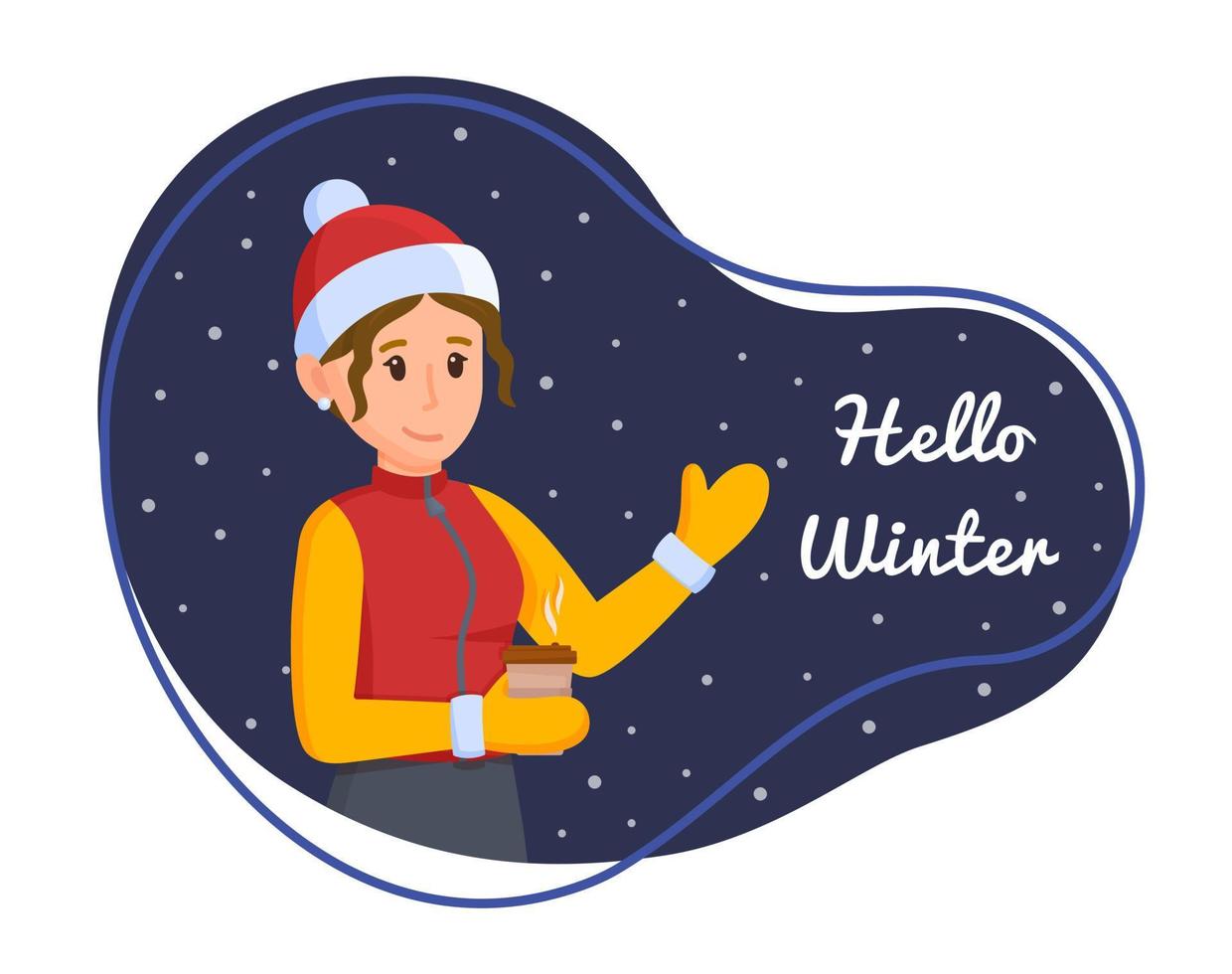 Vector illustration of hello winter. Concept of spending time in winter.