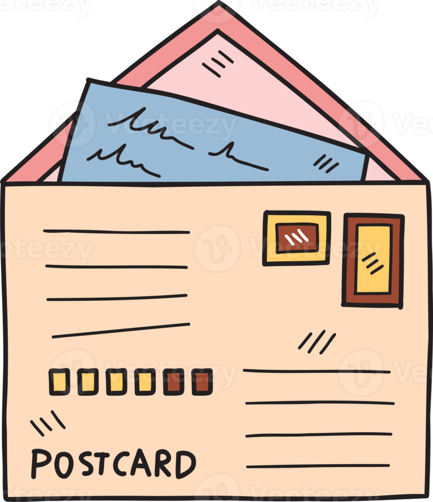 vintage postcard with stamps illustration png