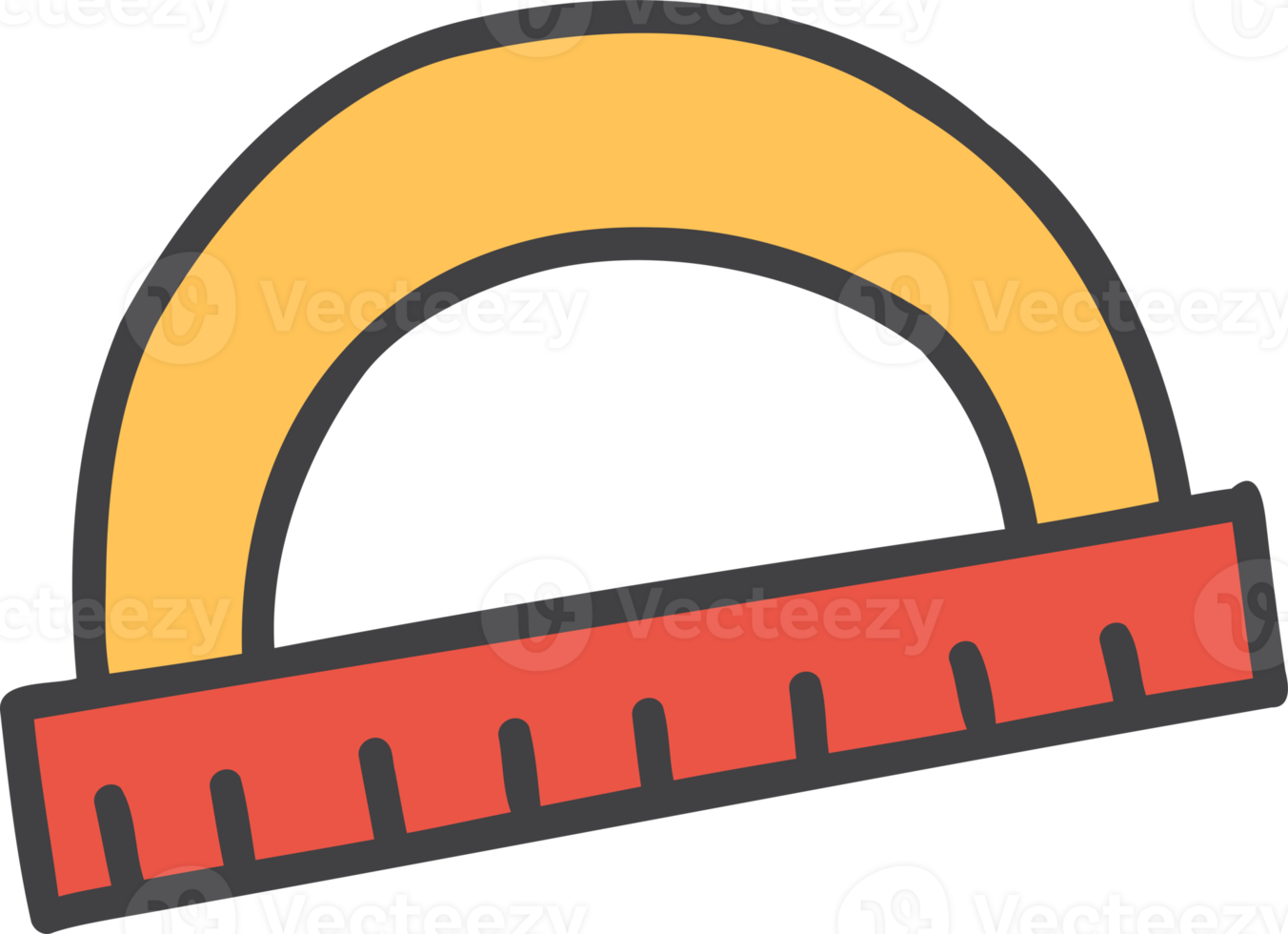 ilustração de régua de meio círculo desenhada à mão png
