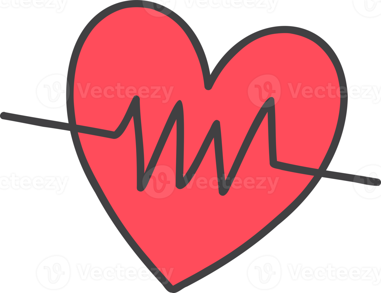 Hand Drawn heart with pulse illustration png