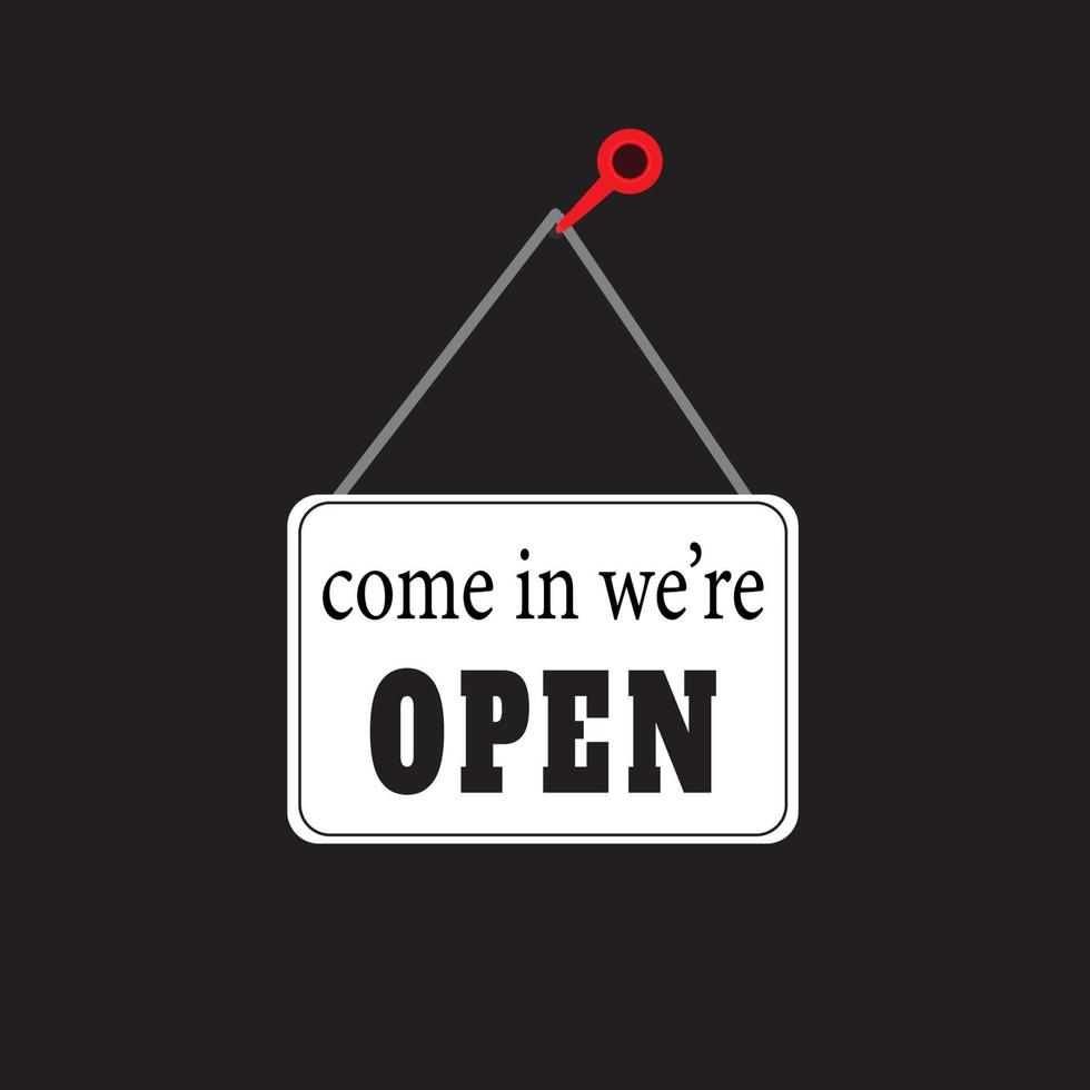 Open sign business vector shop icon. come in we're open door welcome board