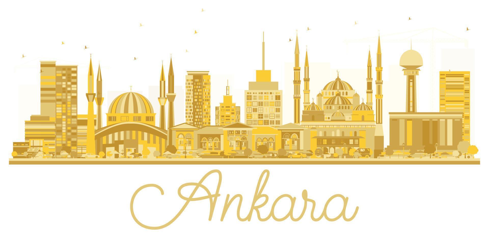 silueta dorada del horizonte de la ciudad de ankara, turquía. vector