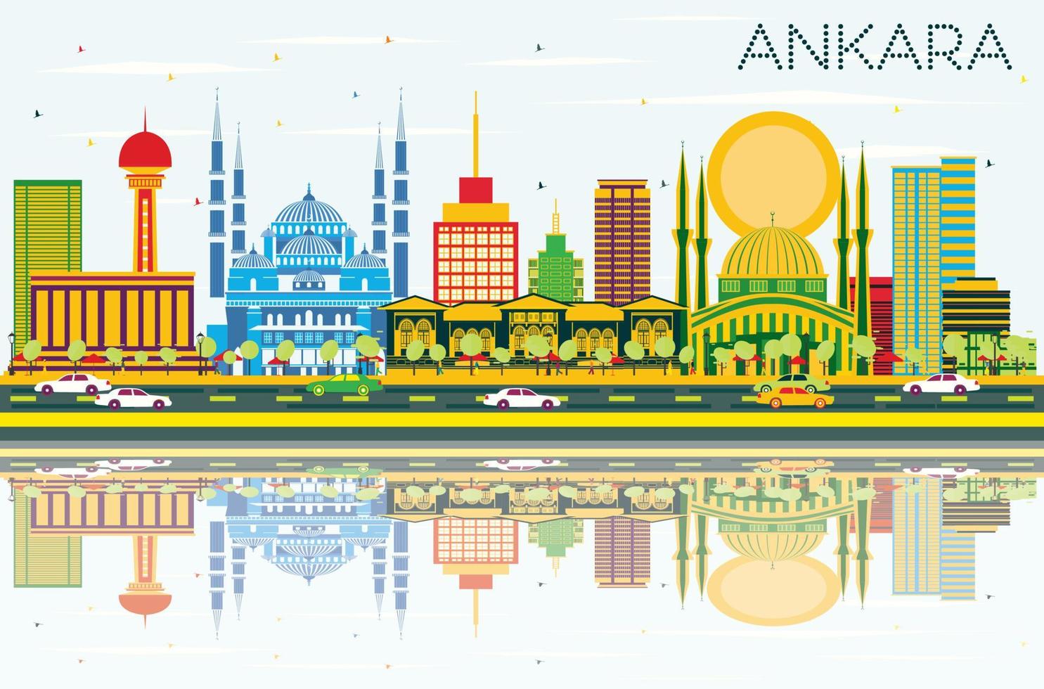 horizonte de ankara con edificios de color, cielo azul y reflejos. vector