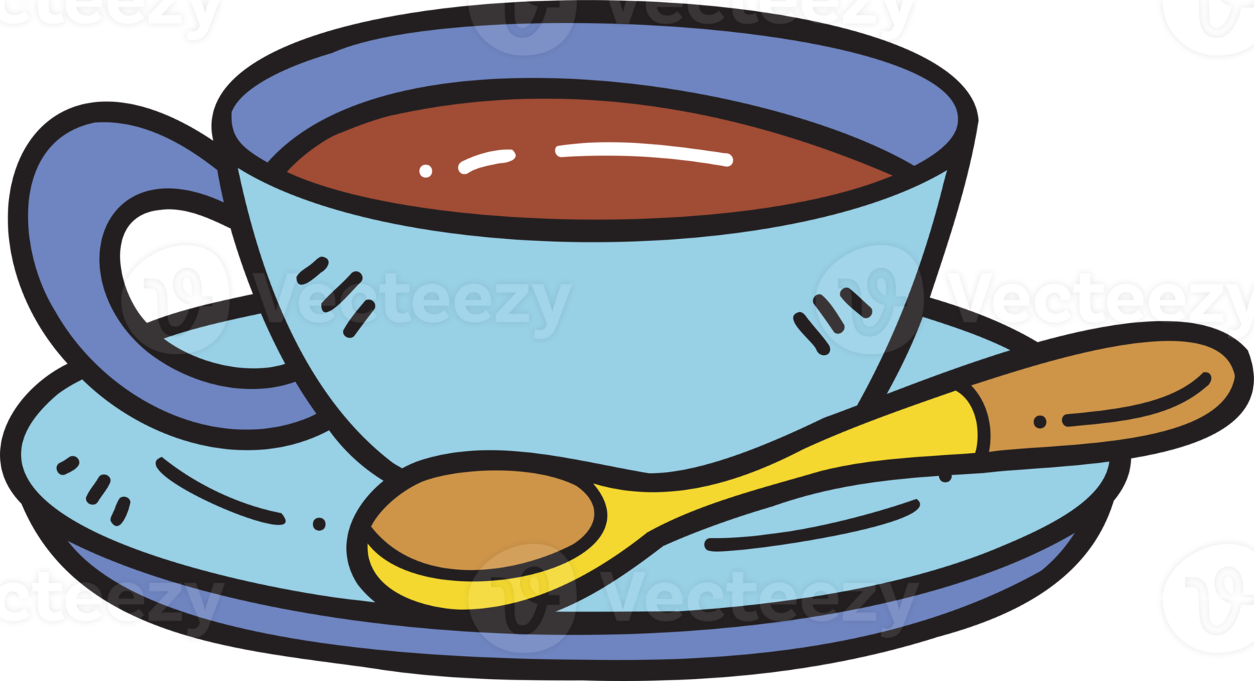 Hand Drawn hot coffee mug with spoon illustration png