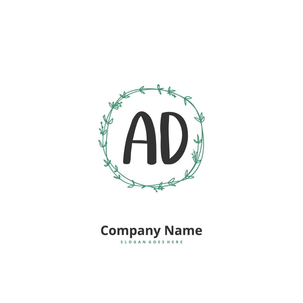 AD Initial handwriting and signature logo design with circle. Beautiful design handwritten logo for fashion, team, wedding, luxury logo. vector