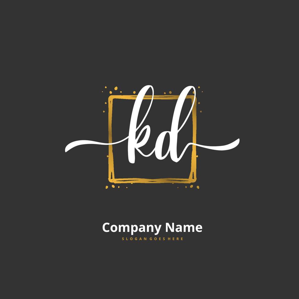 kd escritura a mano inicial y diseño de logotipo de firma con círculo. hermoso diseño de logotipo escrito a mano para moda, equipo, boda, logotipo de lujo. vector