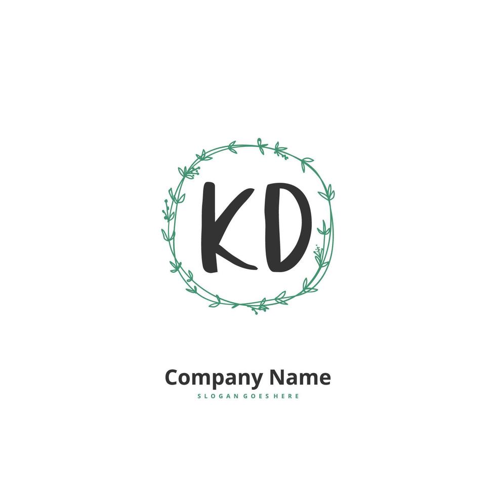 KD Initial handwriting and signature logo design with circle. Beautiful design handwritten logo for fashion, team, wedding, luxury logo. vector