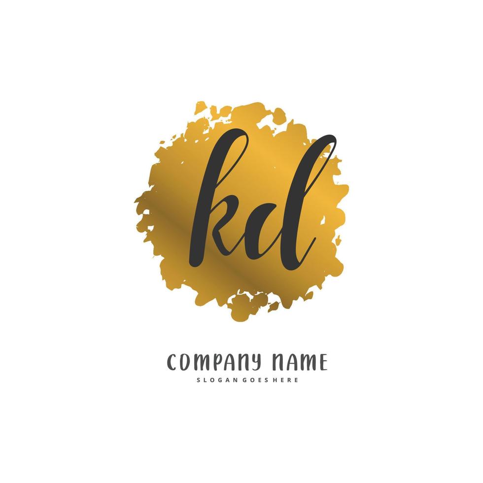 kd escritura a mano inicial y diseño de logotipo de firma con círculo. hermoso diseño de logotipo escrito a mano para moda, equipo, boda, logotipo de lujo. vector