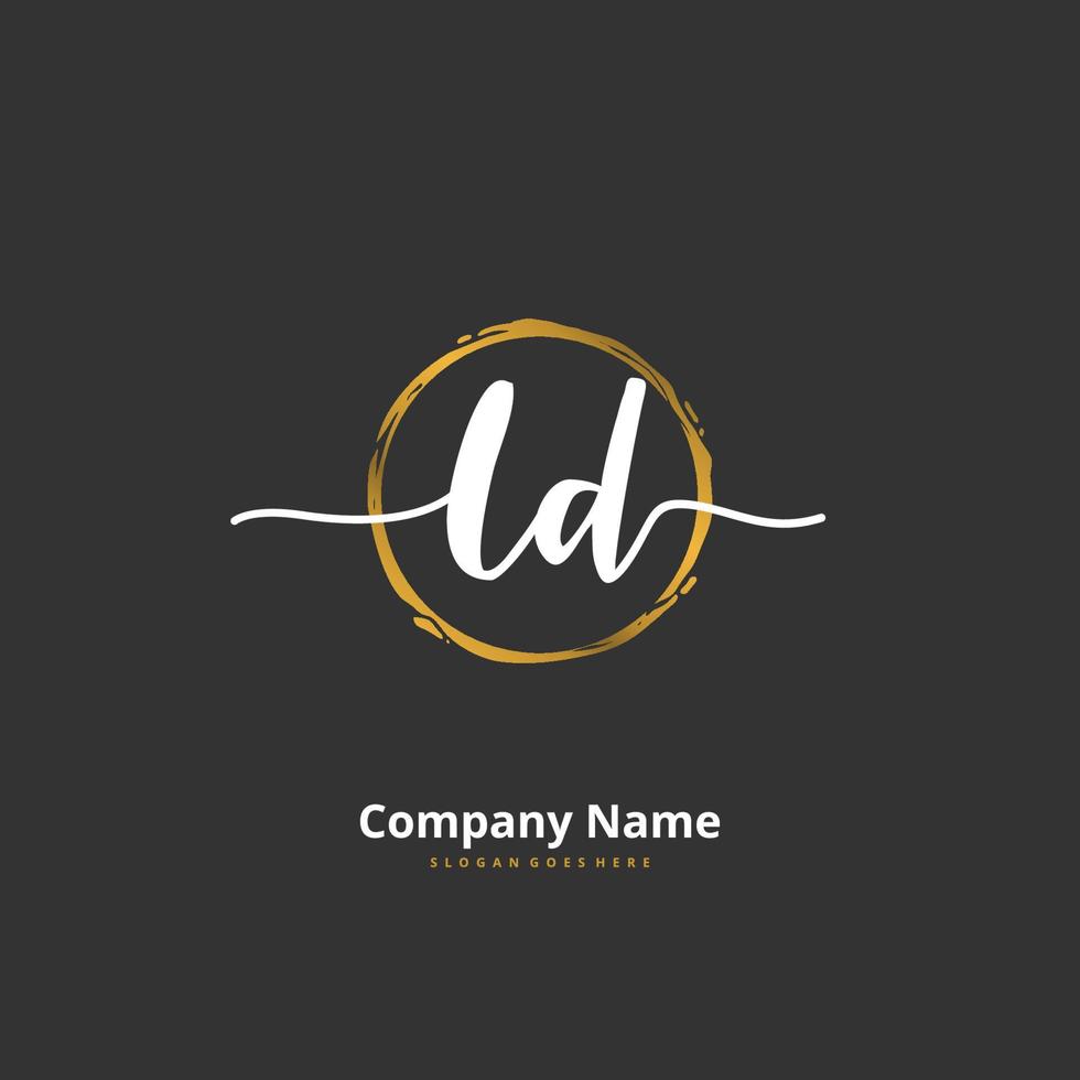 ld escritura a mano inicial y diseño de logotipo de firma con círculo. hermoso diseño de logotipo escrito a mano para moda, equipo, boda, logotipo de lujo. vector