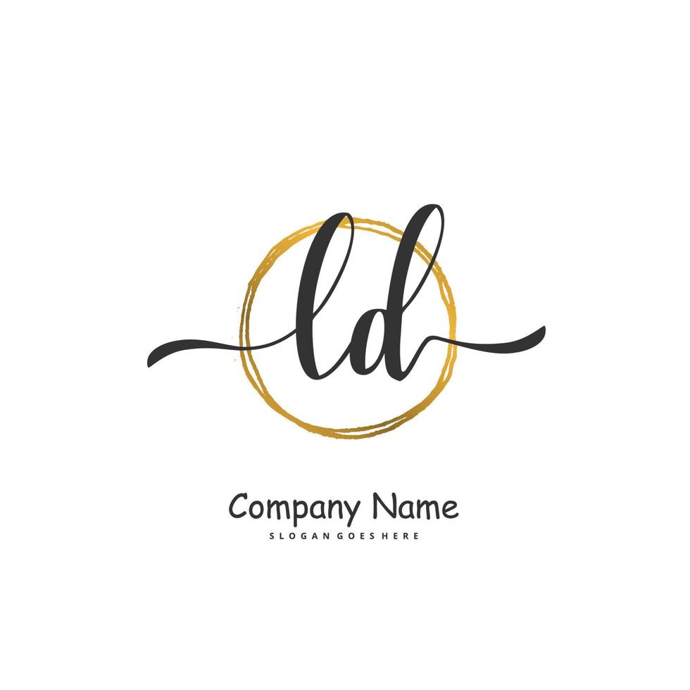 LD Initial handwriting and signature logo design with circle. Beautiful design handwritten logo for fashion, team, wedding, luxury logo. vector